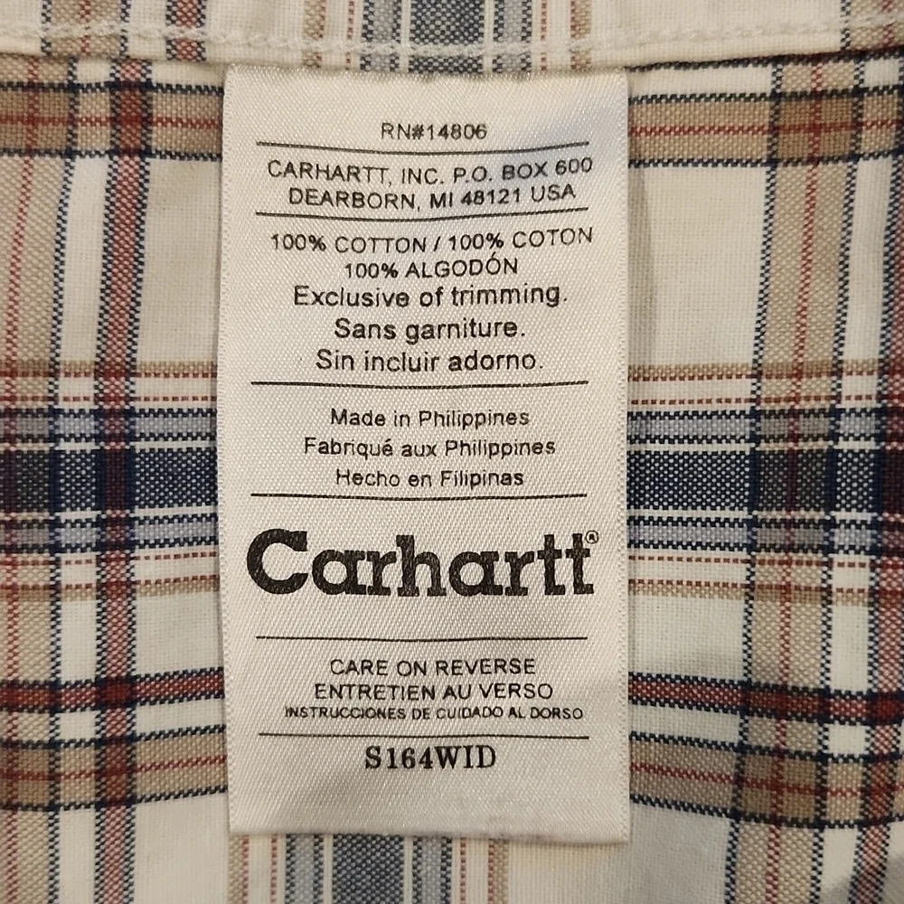 CARHARTT Tan & Blue Plaid Button-Up Work Shirt
